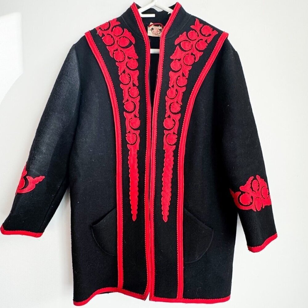 Vintage Eles Fashion Austrian Wool Floral Patchwork Mid Lenght Coat M